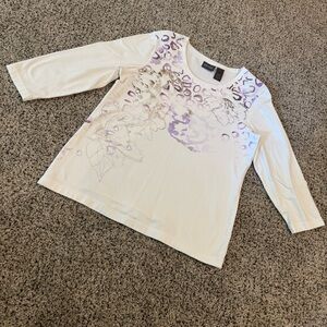 Chico's 3/4 sleeve top with silver and purple embellishments in Size 1 or Medium